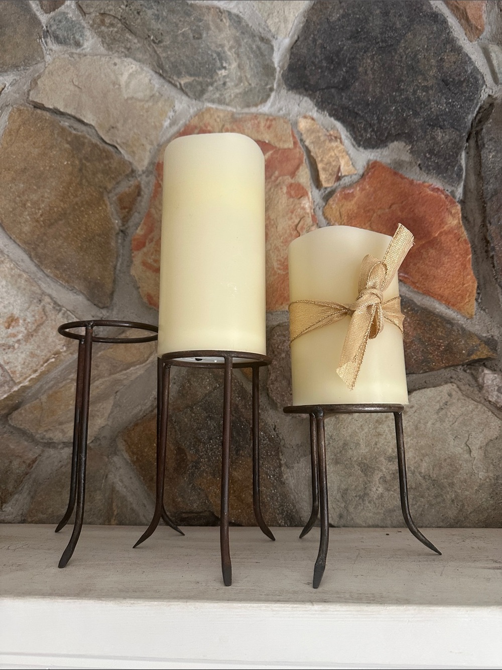Crate & Barrel rod iron candle stands